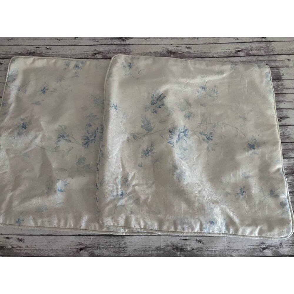 Vintage Flower Decorative PAIR Cotton Square Decorative Pillow Blue Ivory 17"